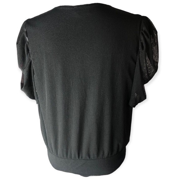 Ember Black Sheer Wrap Front Cap Sleeve Bodysuit - Picture 3 of 7